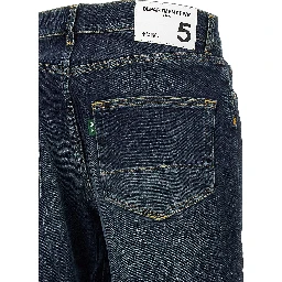 Blue Cotton Straight-Leg Jeans