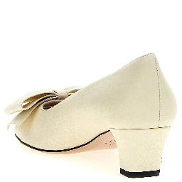 White Goatskin Mid Heel Pumps