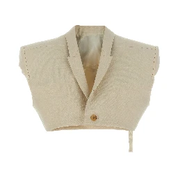 Beige Cotton Sleeveless Jacket