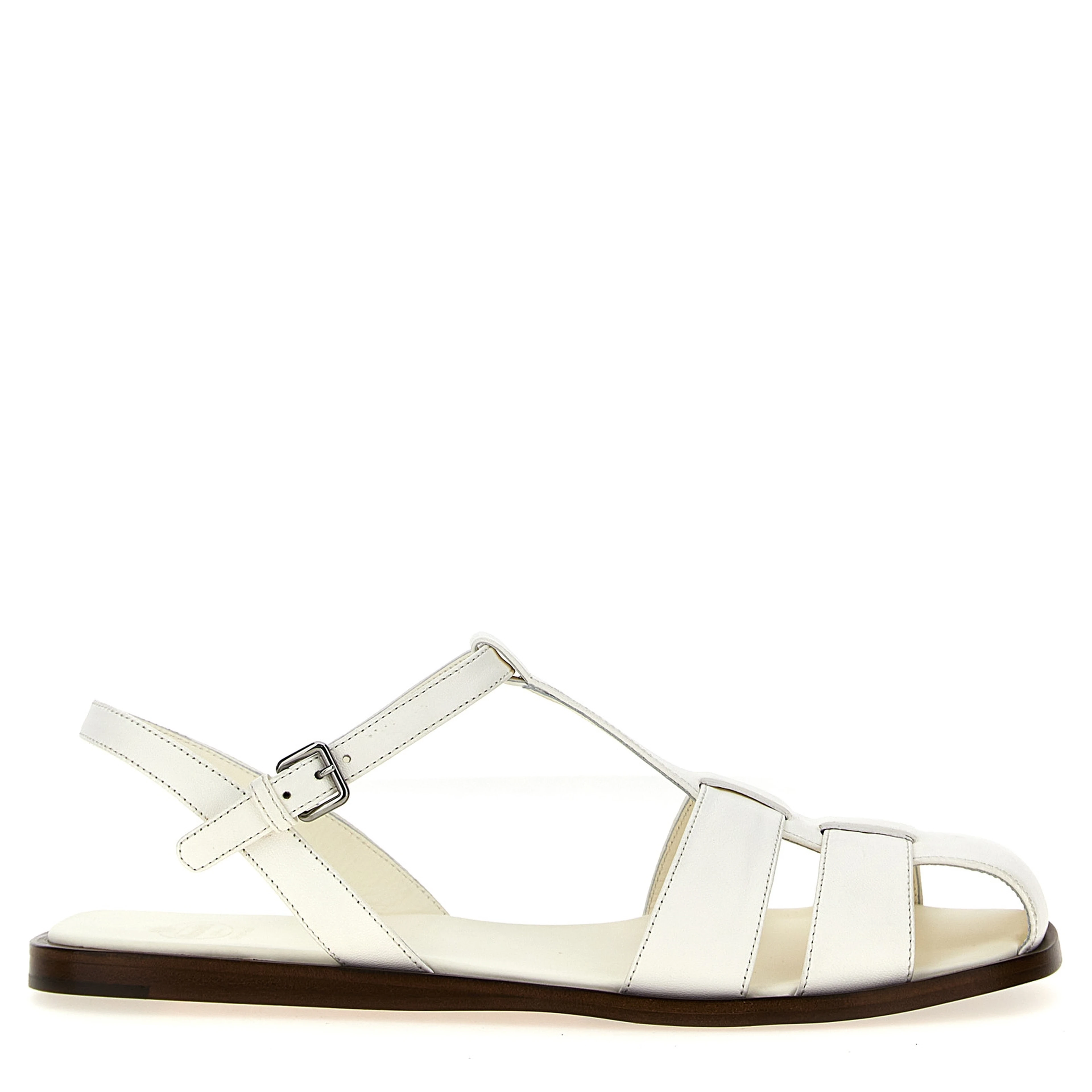 White Lamb Leather Flat Sandals