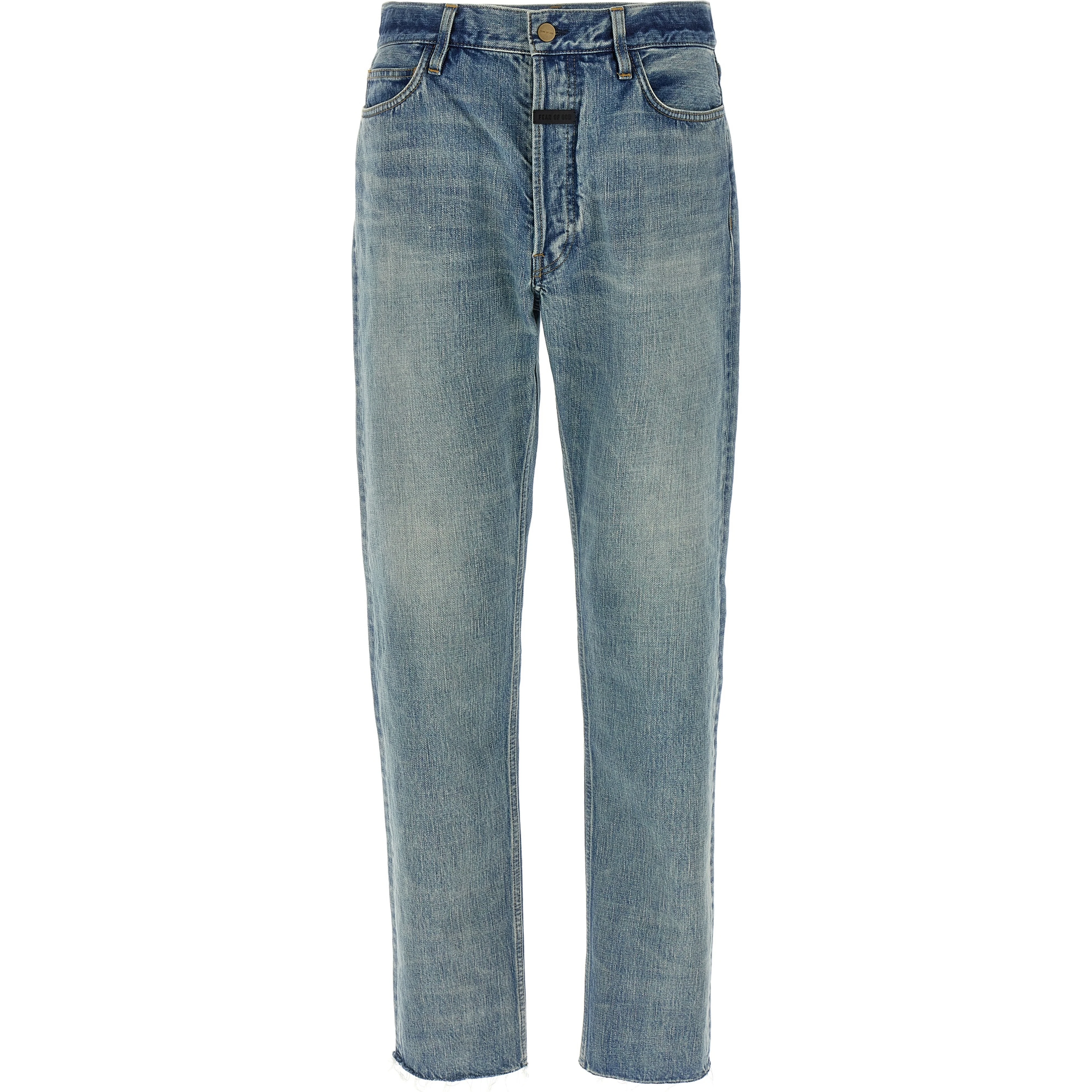 Blue Cotton Straight-Leg Jeans