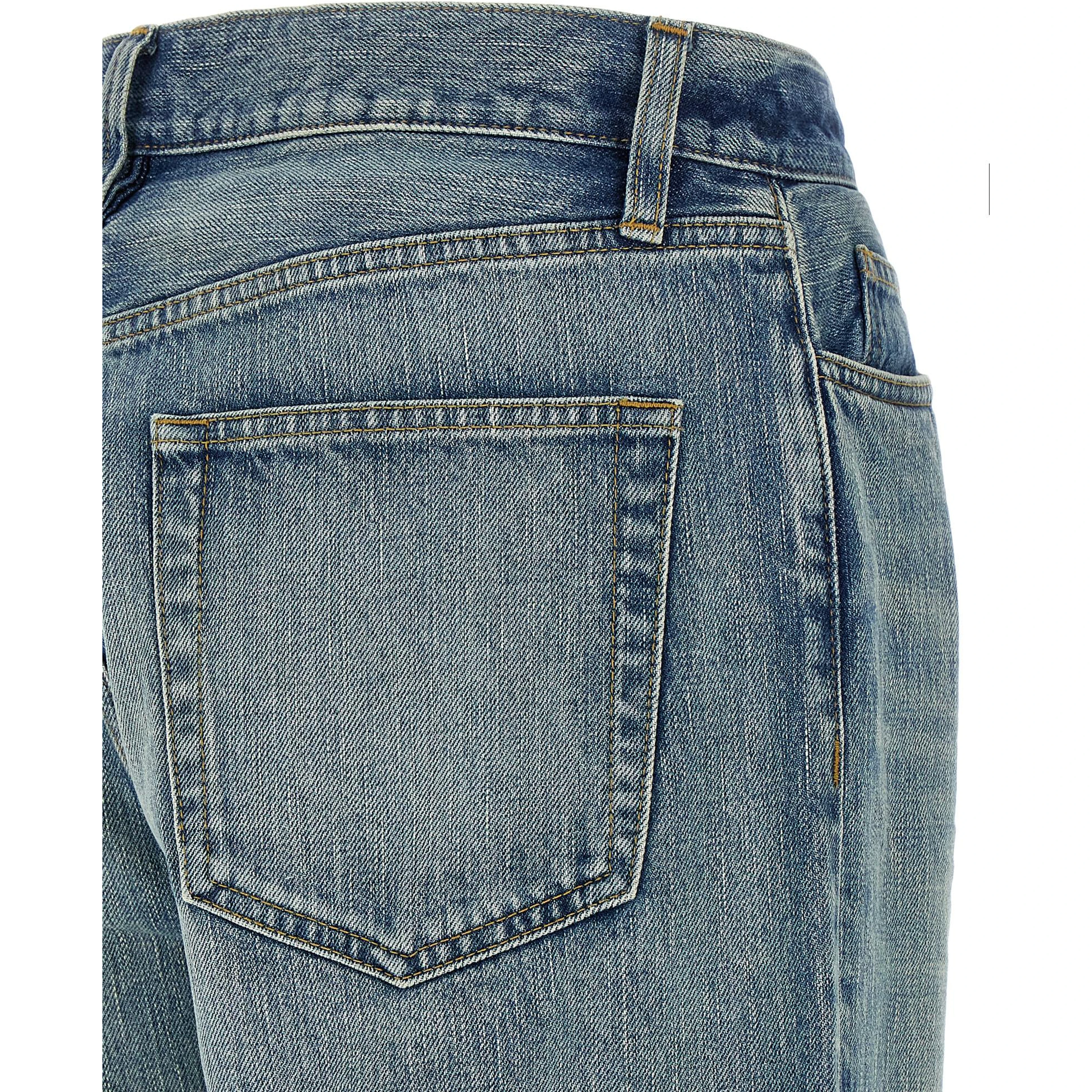 Blue Cotton Straight-Leg Jeans