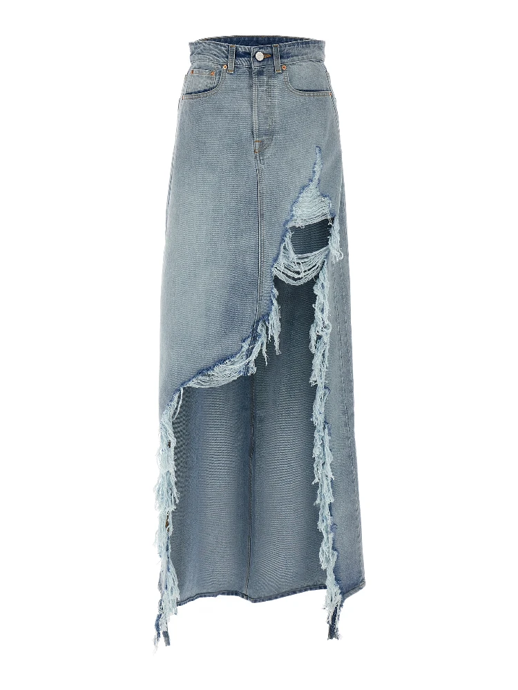 Blue Cotton Mini Skirt