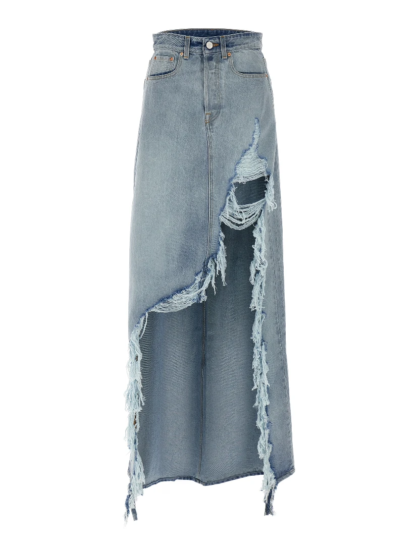 Blue Cotton Mini Skirt