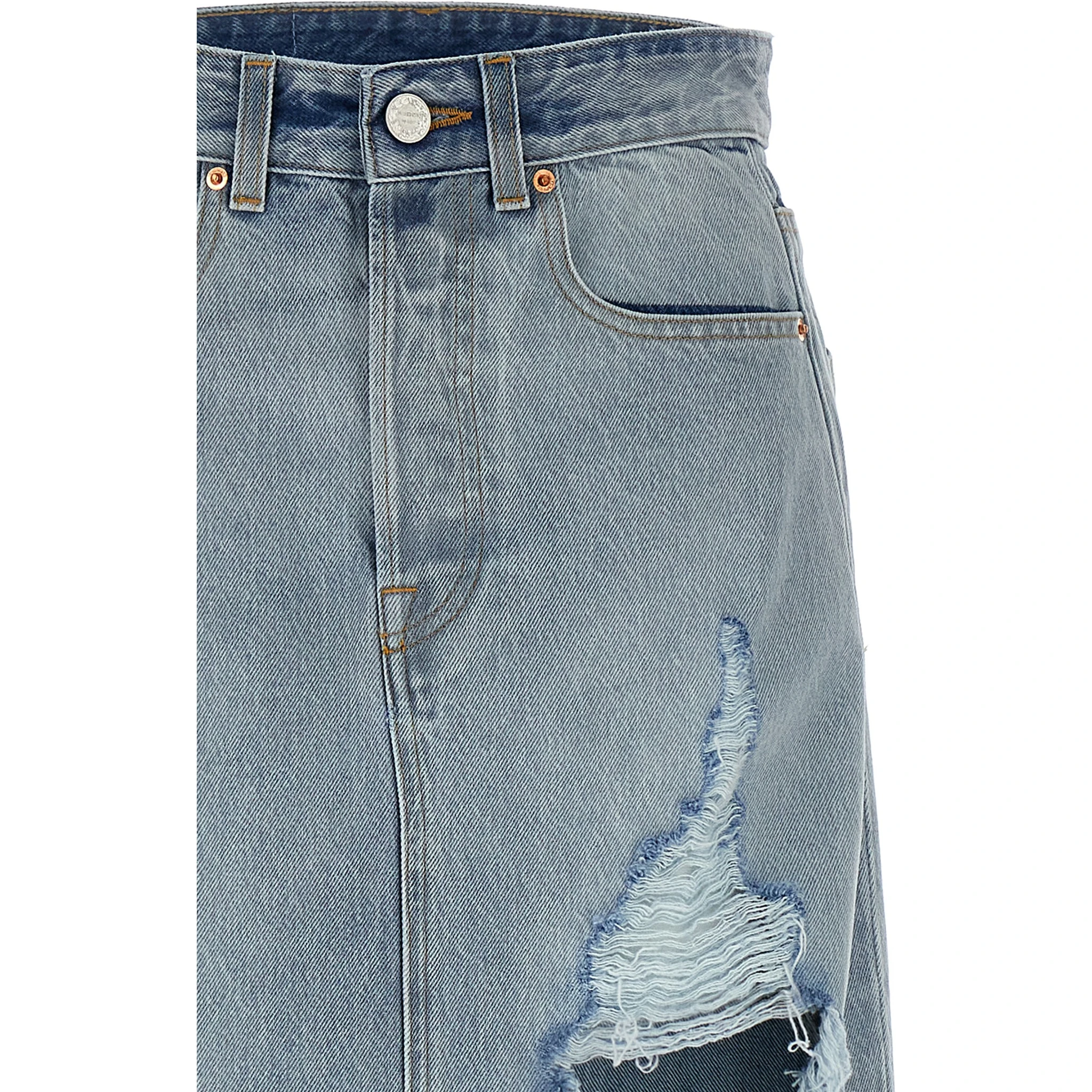 Blue Cotton Mini Skirt