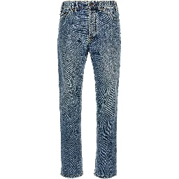 Blue Cotton Straight-Leg Jeans