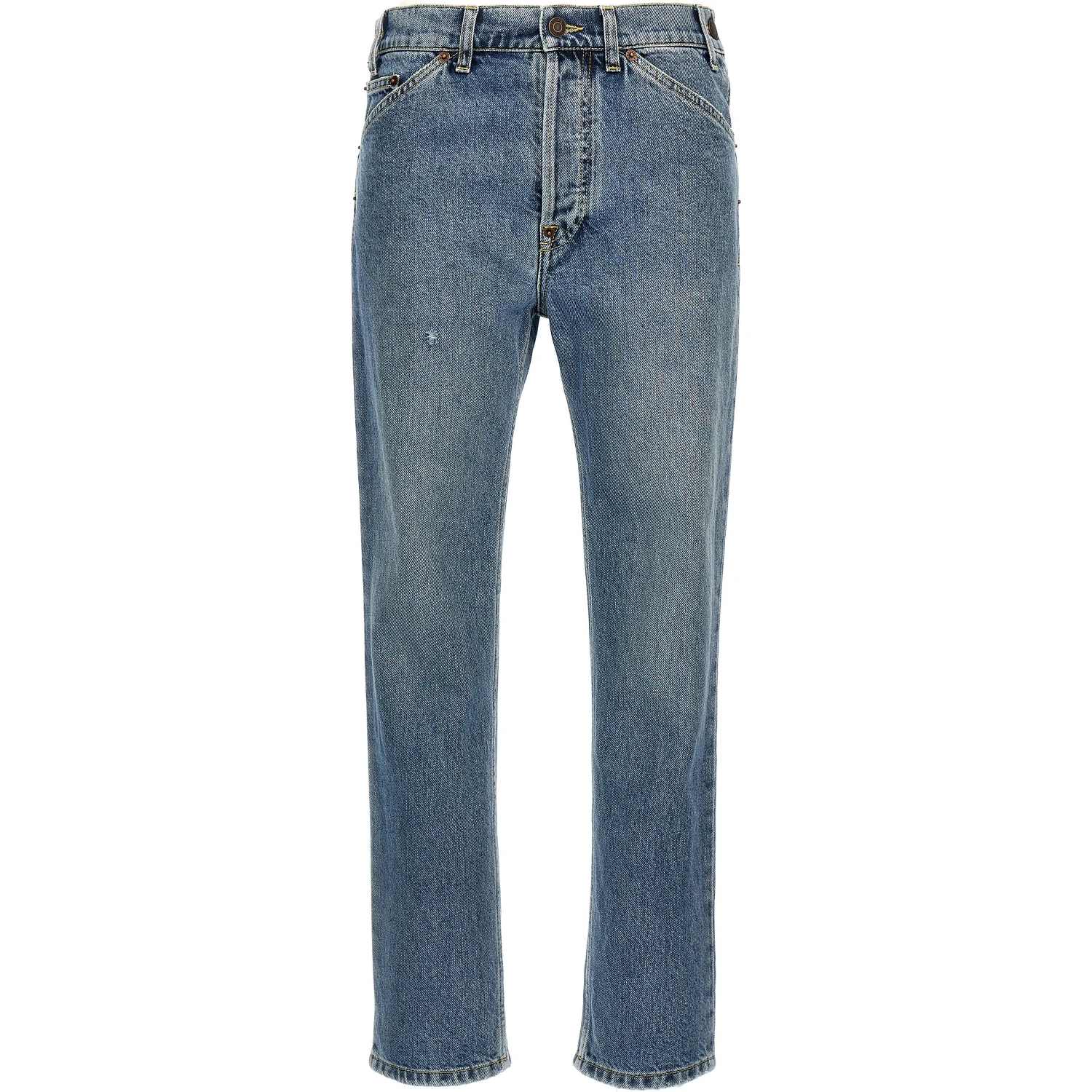 Blue Cotton Straight-Leg Jeans