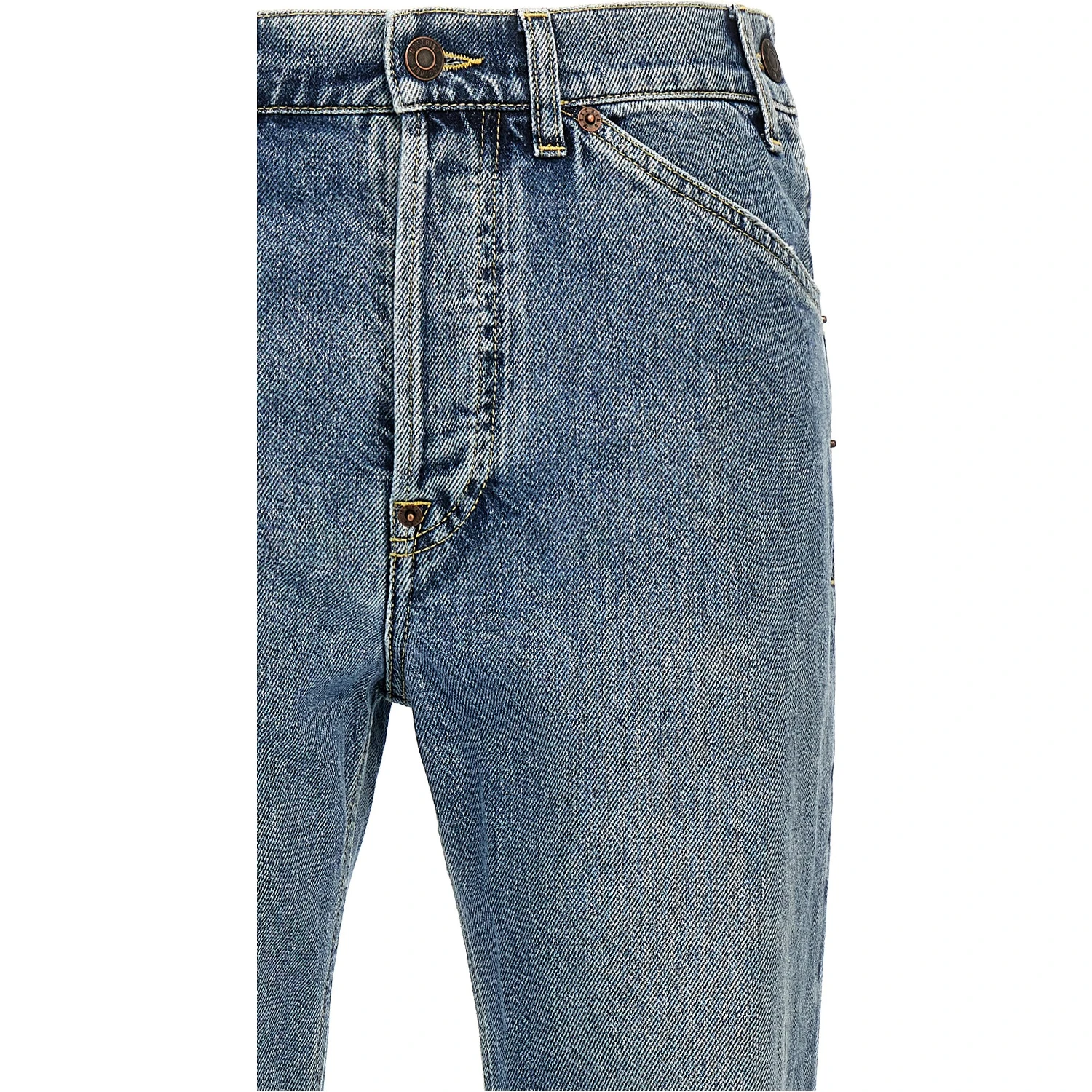 Blue Cotton Straight-Leg Jeans