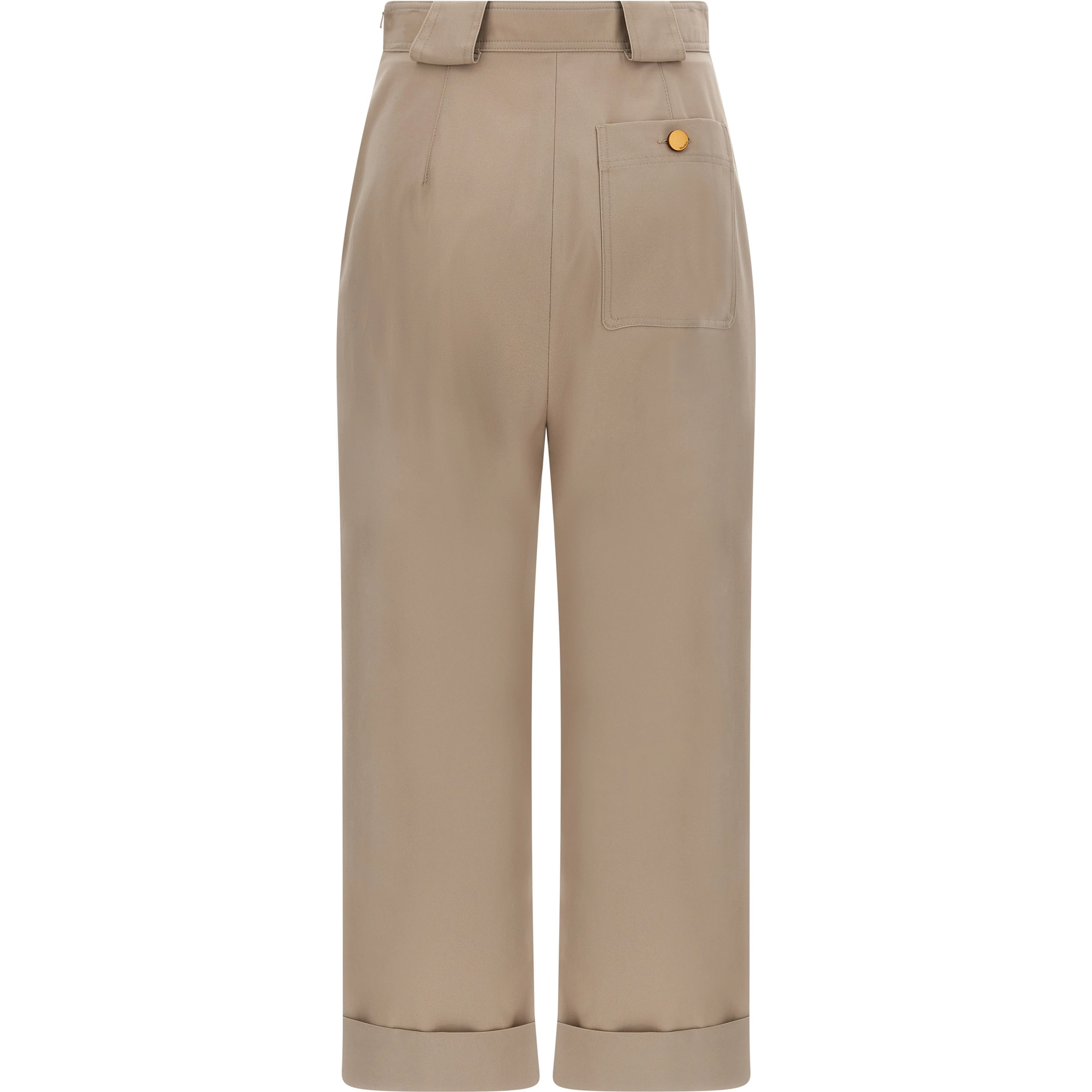 Beige Cotton Casual Pants