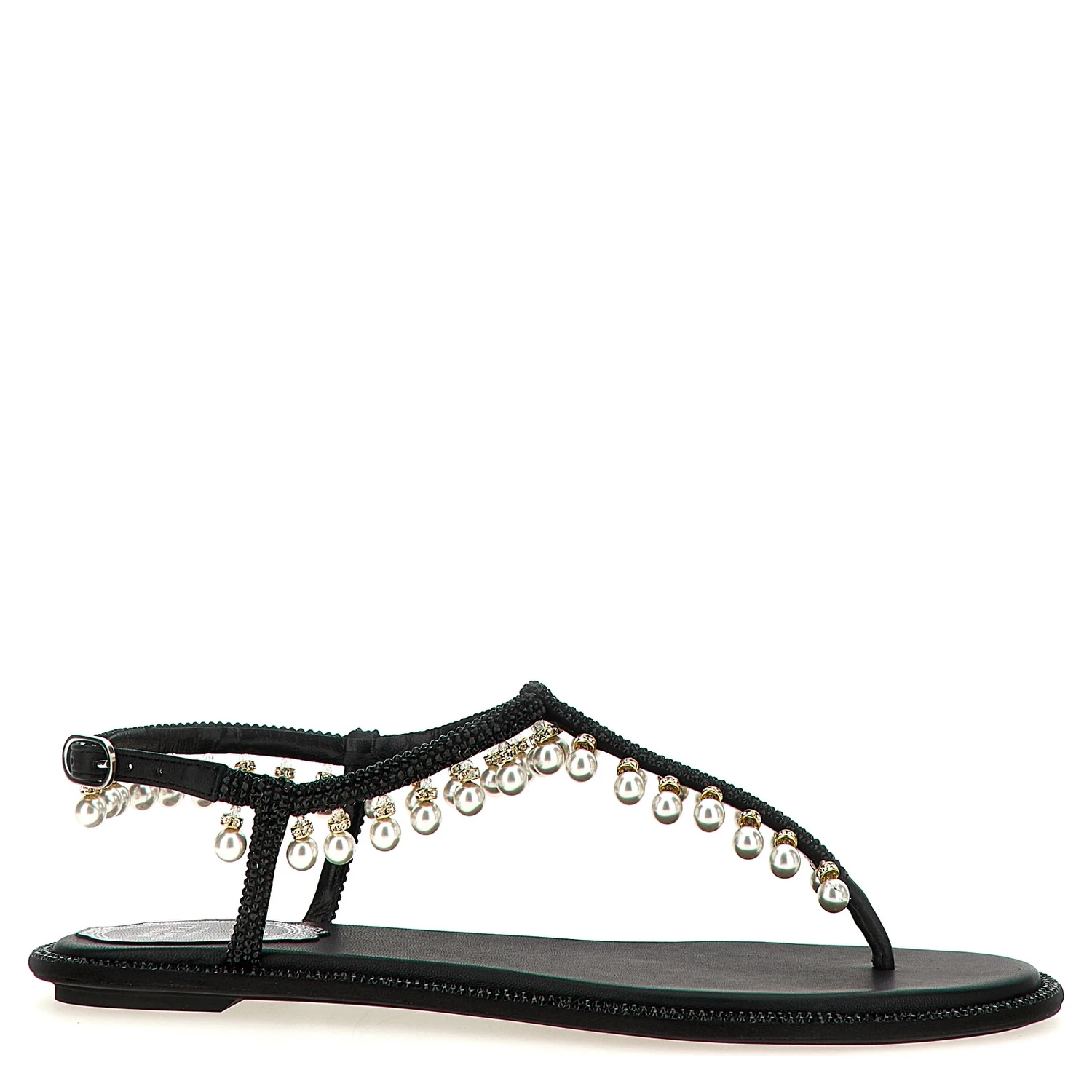 Black Viscose Flat Sandals