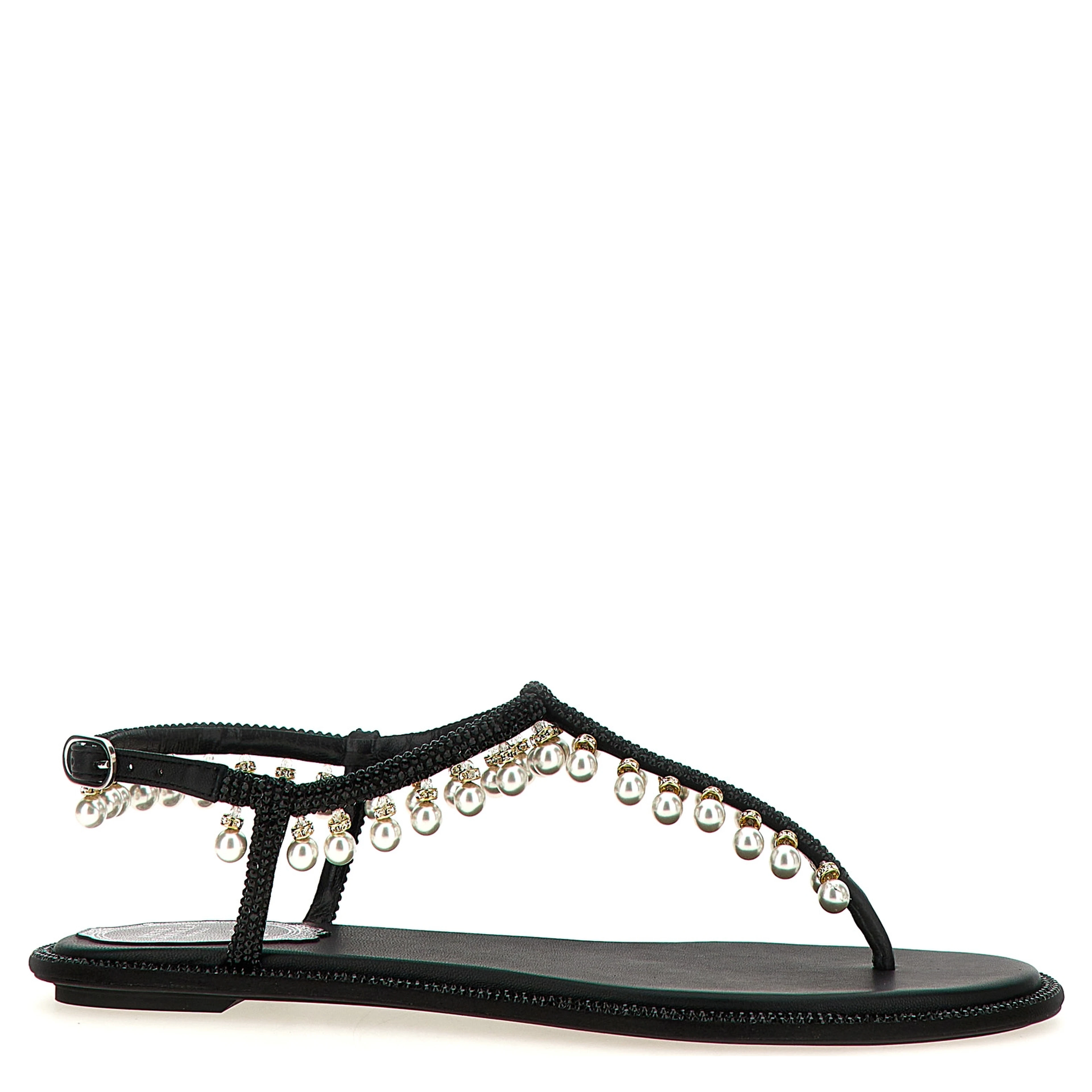 Black Viscose Flat Sandals