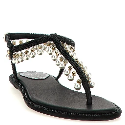 Black Viscose Flat Sandals