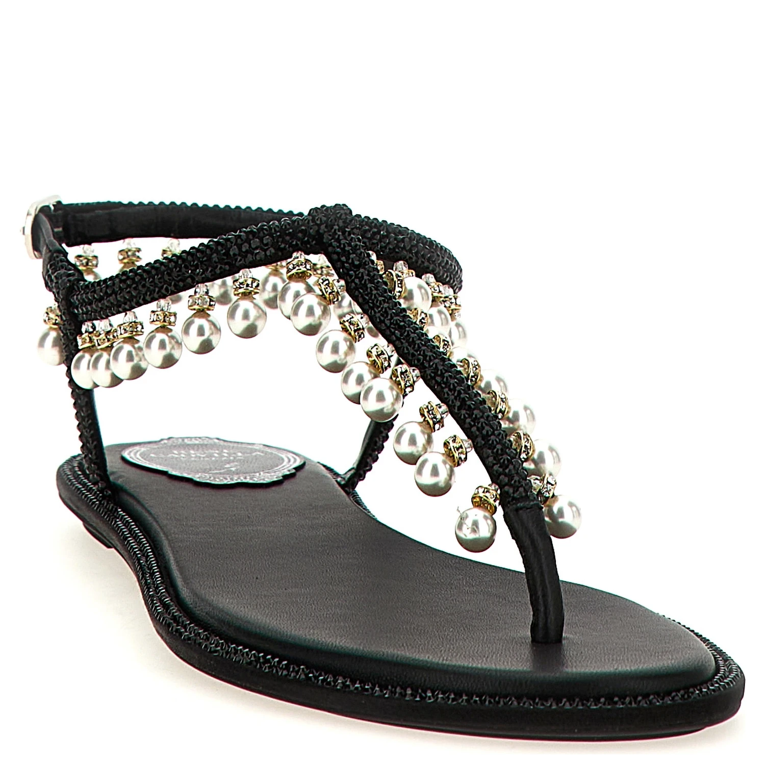 Black Viscose Flat Sandals