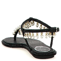 Black Viscose Flat Sandals