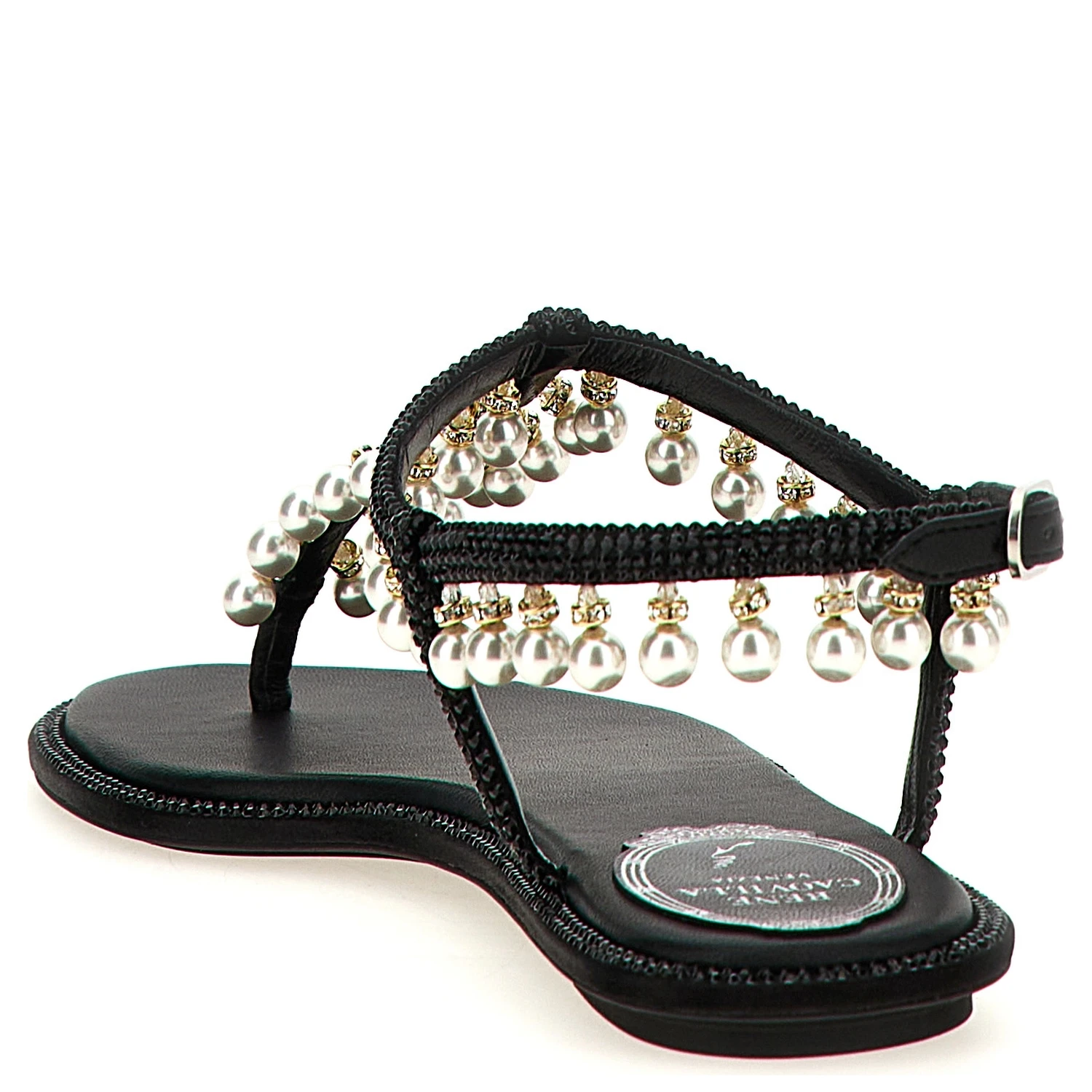 Black Viscose Flat Sandals