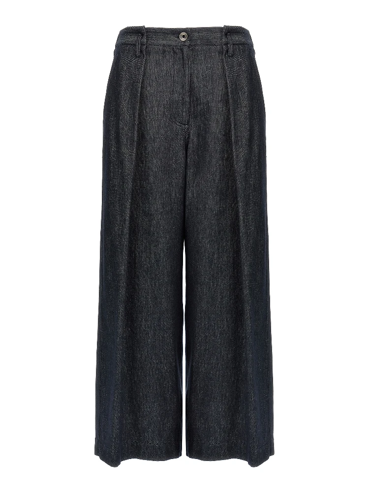 Blue Cotton Casual Pants