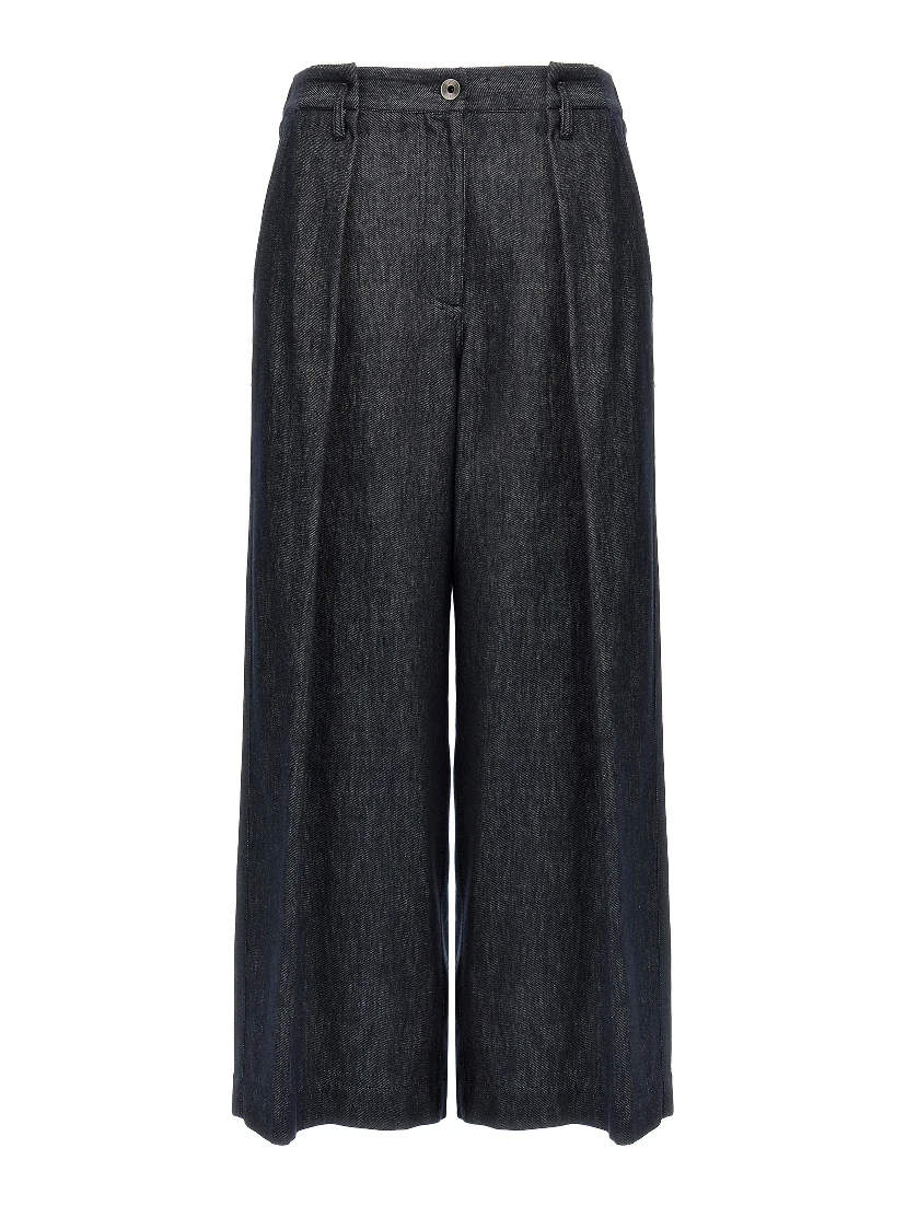 Blue Cotton Casual Pants