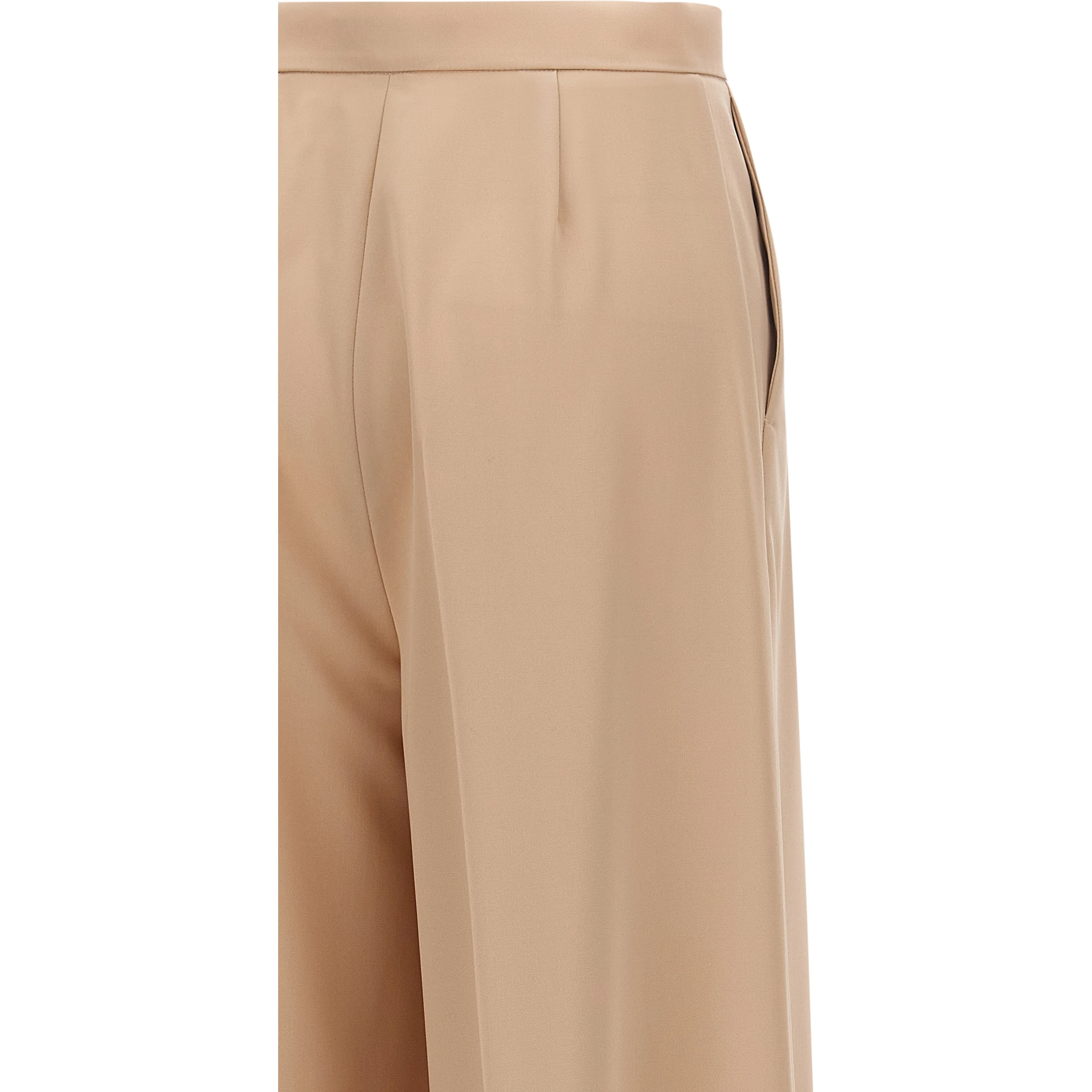 Beige Virgin Wool Casual Pants