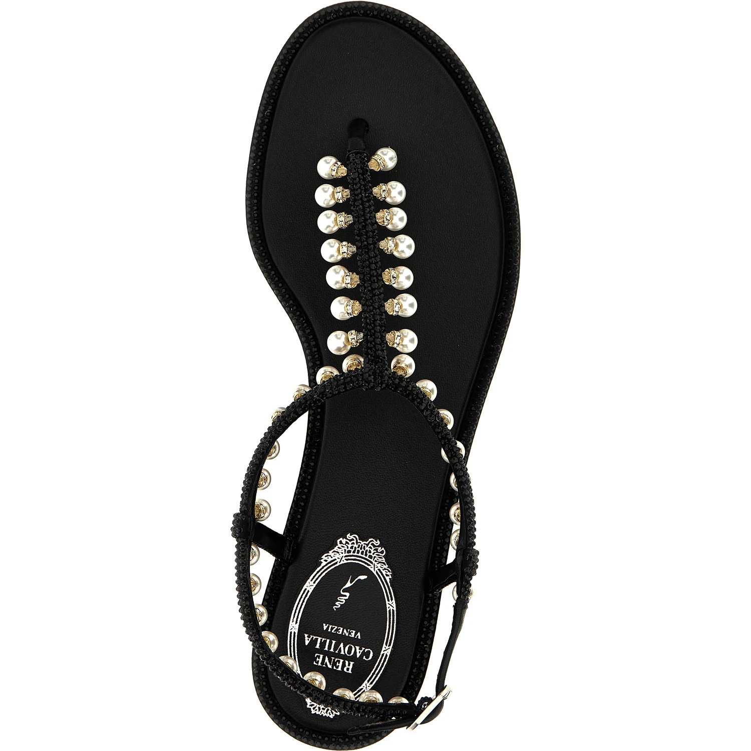 Black Viscose Flat Sandals