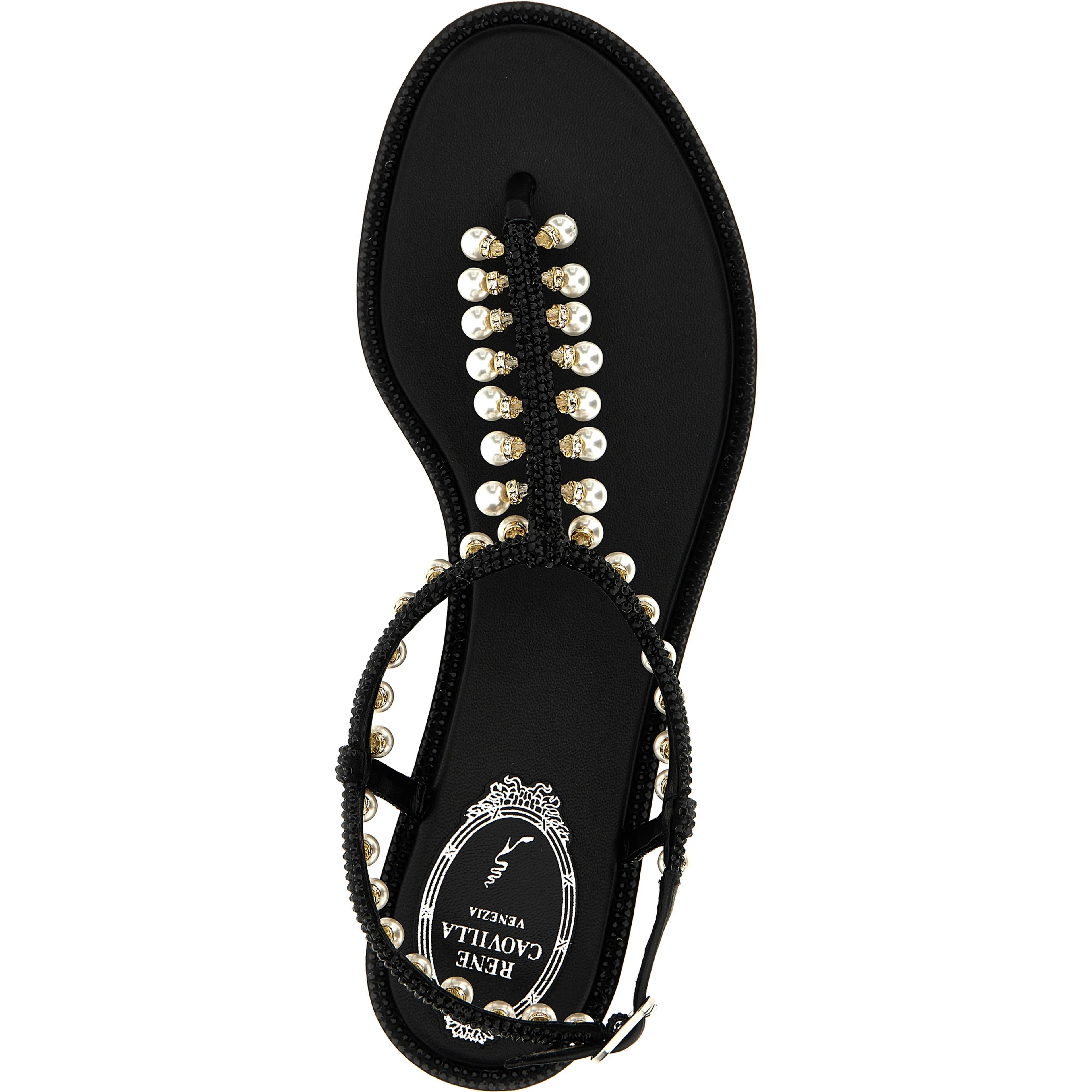 Black Viscose Flat Sandals