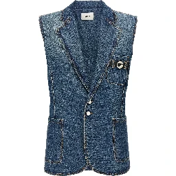 Blue Cotton Sleeveless Jacket