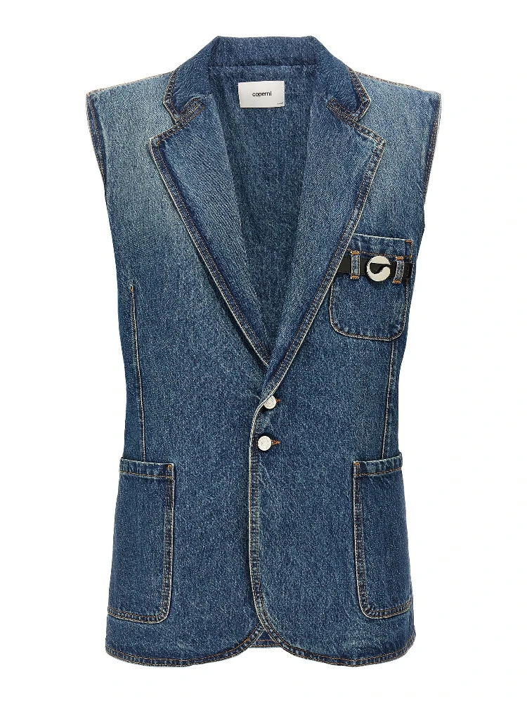 Blue Cotton Sleeveless Jacket