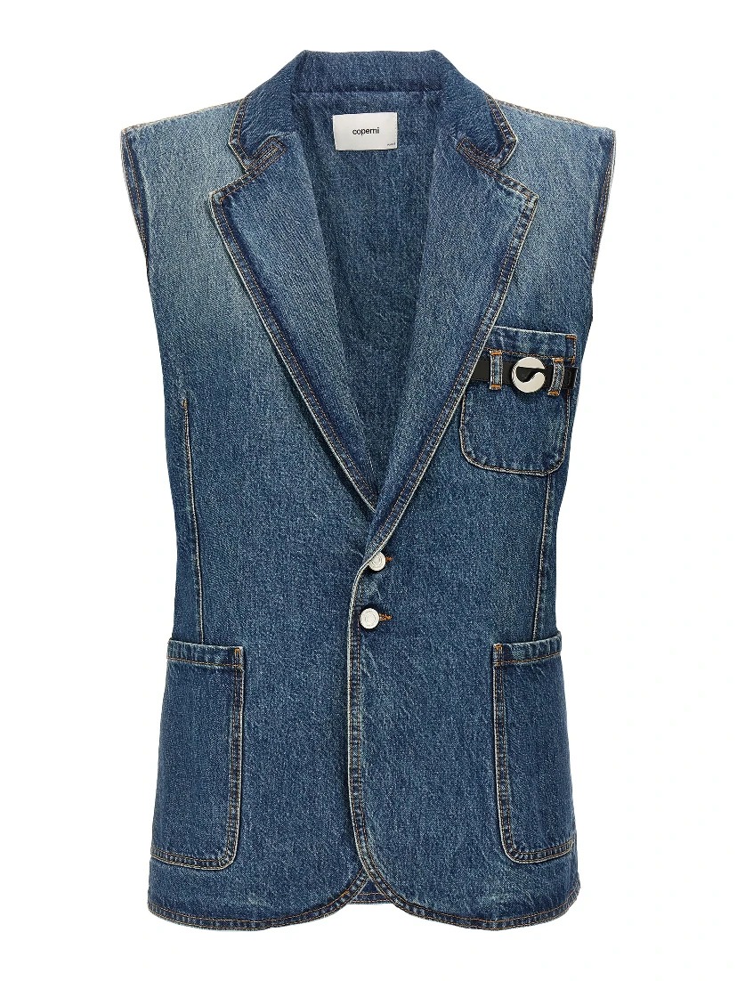 Blue Cotton Sleeveless Jacket