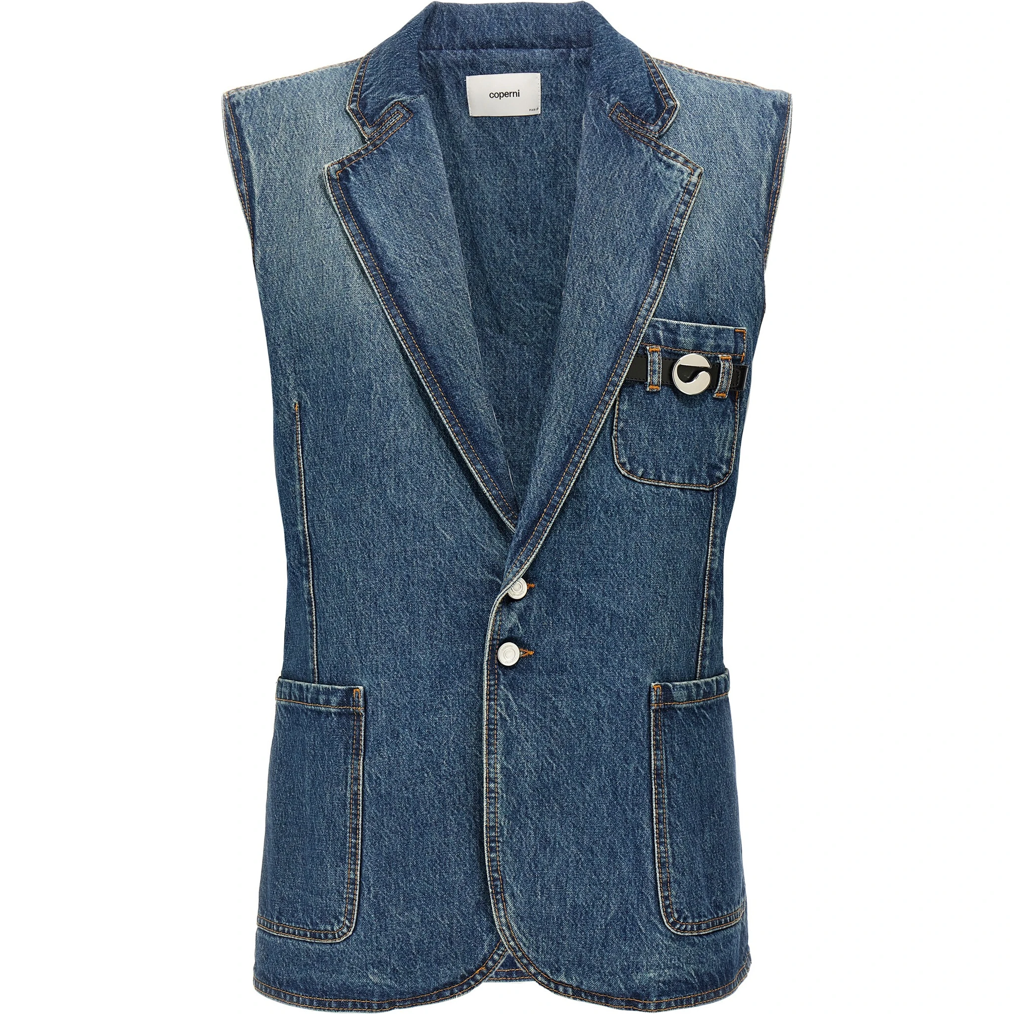 Blue Cotton Sleeveless Jacket