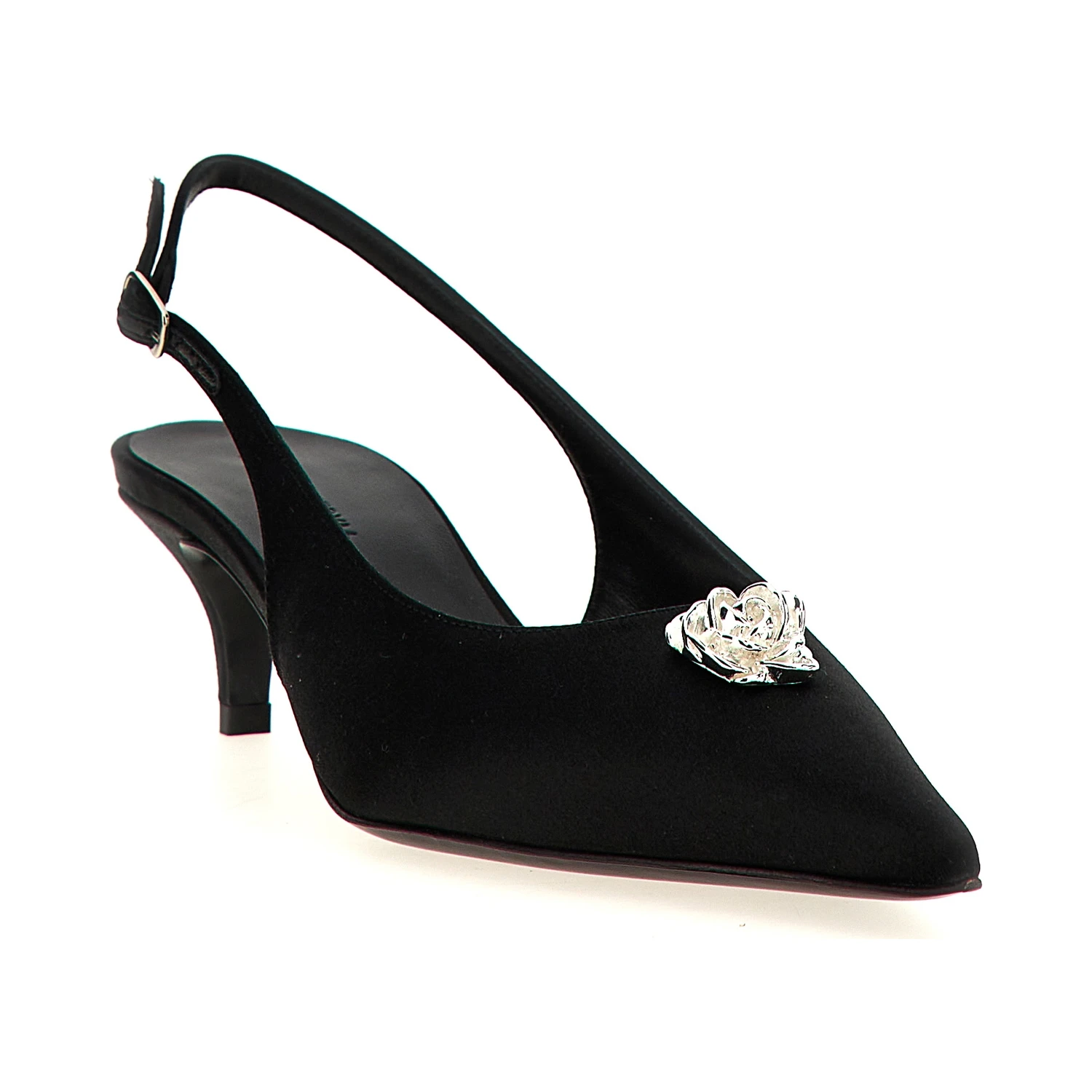 Black Silk Mid Heel Pumps