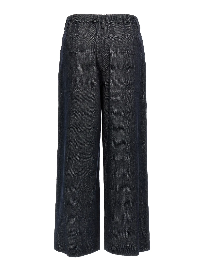 Blue Cotton Casual Pants