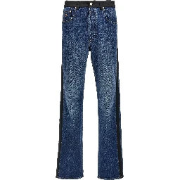 Blue Cotton Straight-Leg Jeans