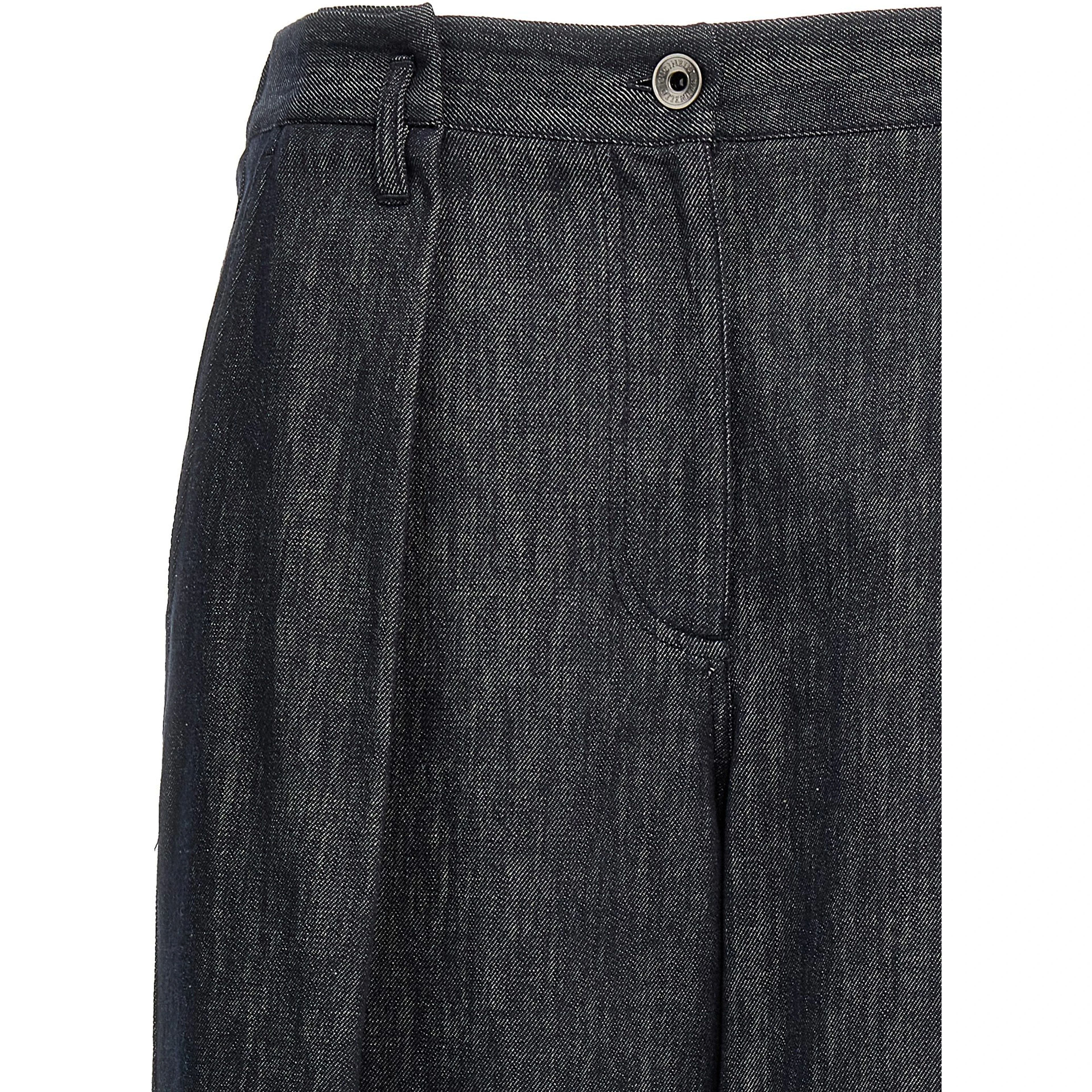 Blue Cotton Casual Pants