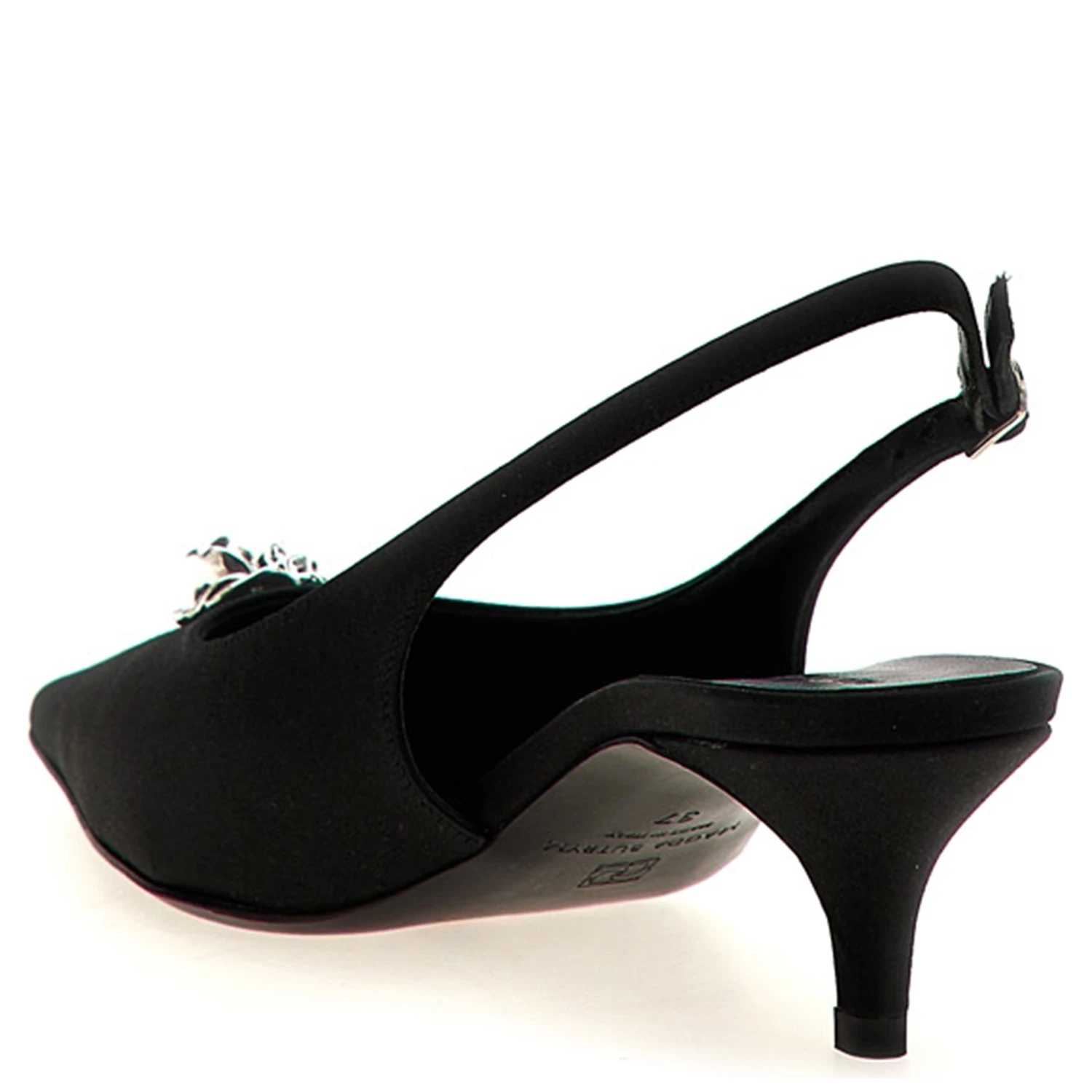 Black Silk Mid Heel Pumps