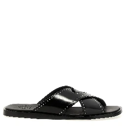 Black Calf Leather Bos Taurus Slides