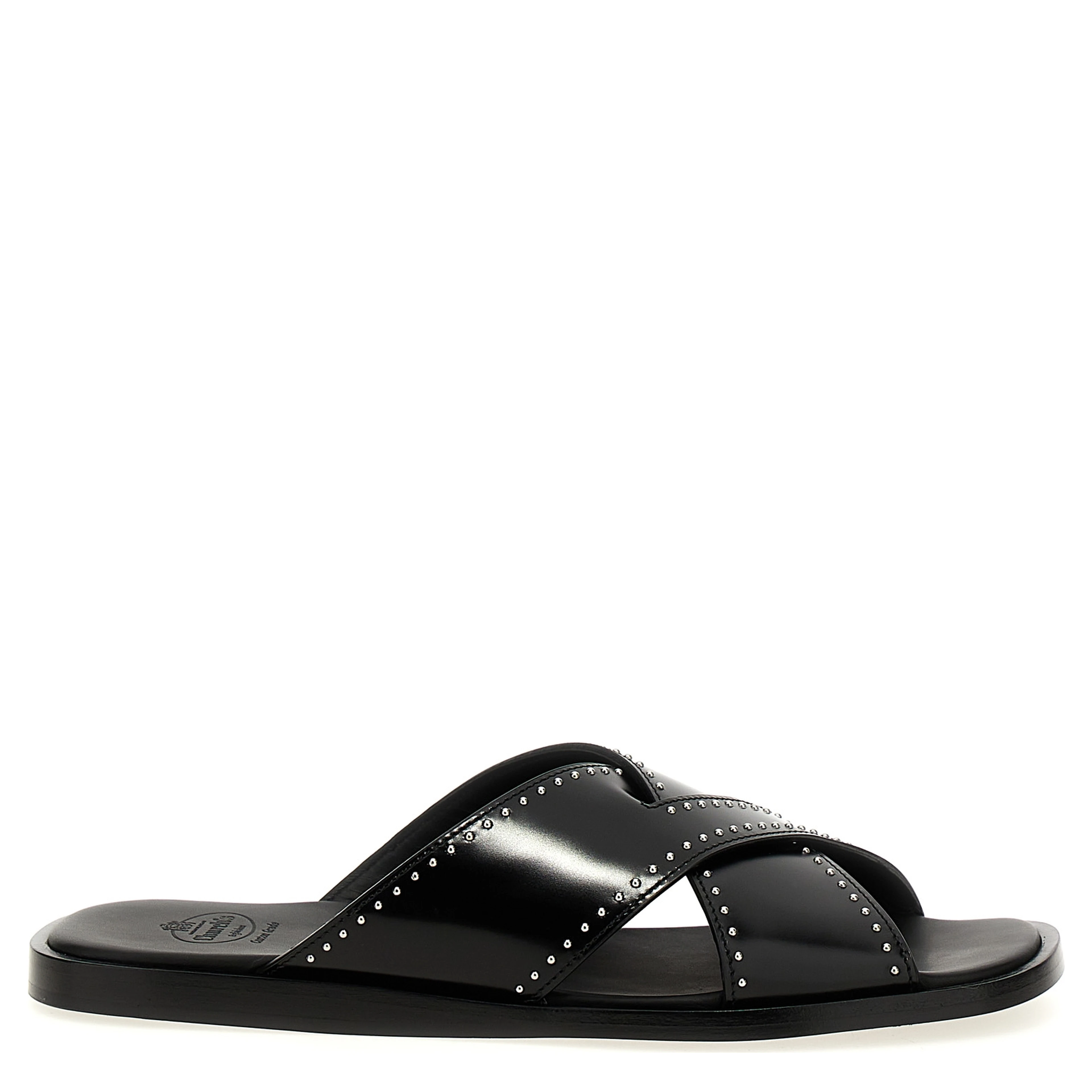 Black Calf Leather Bos Taurus Slides