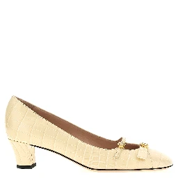 White Calfskin Mid Heel Pumps