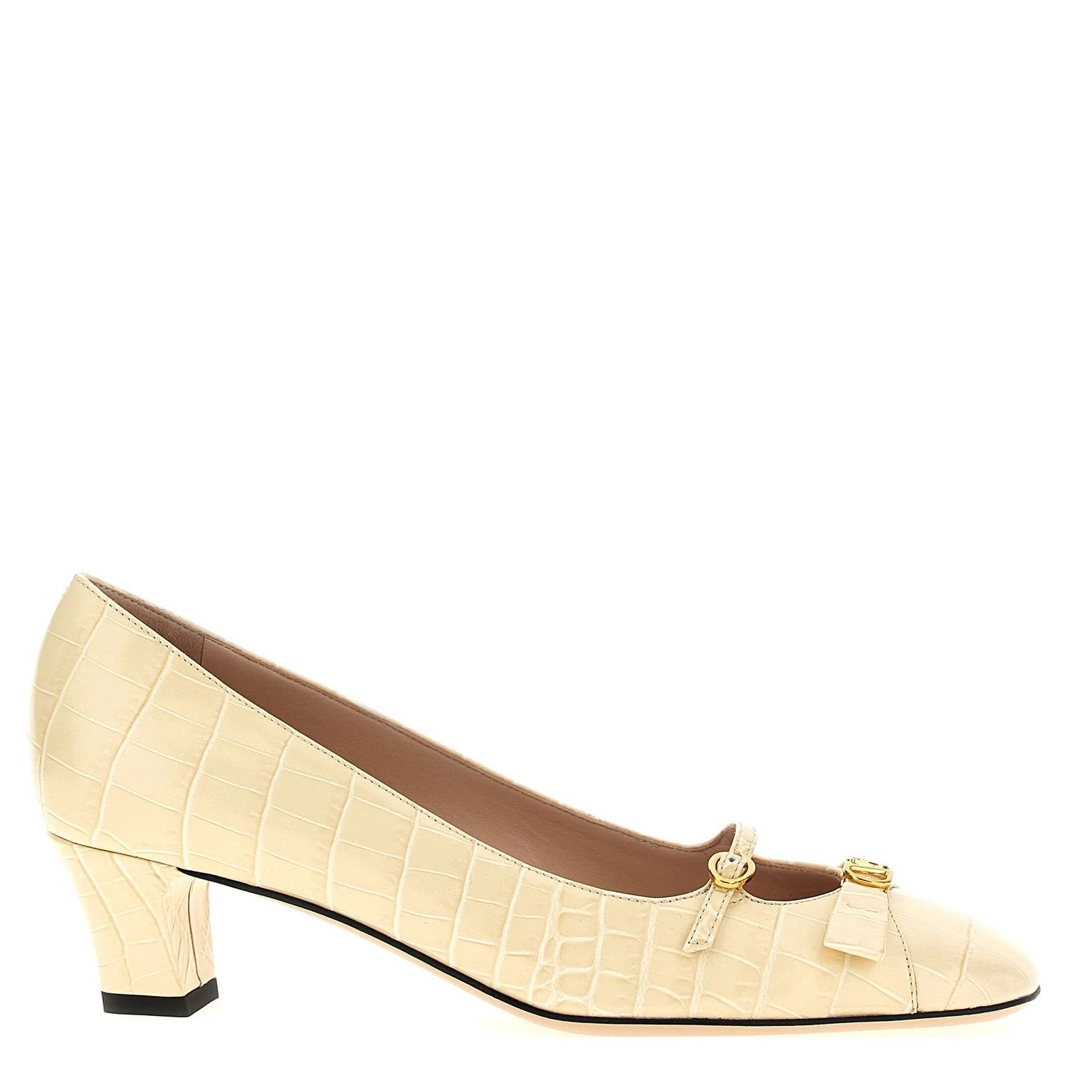 White Calfskin Mid Heel Pumps