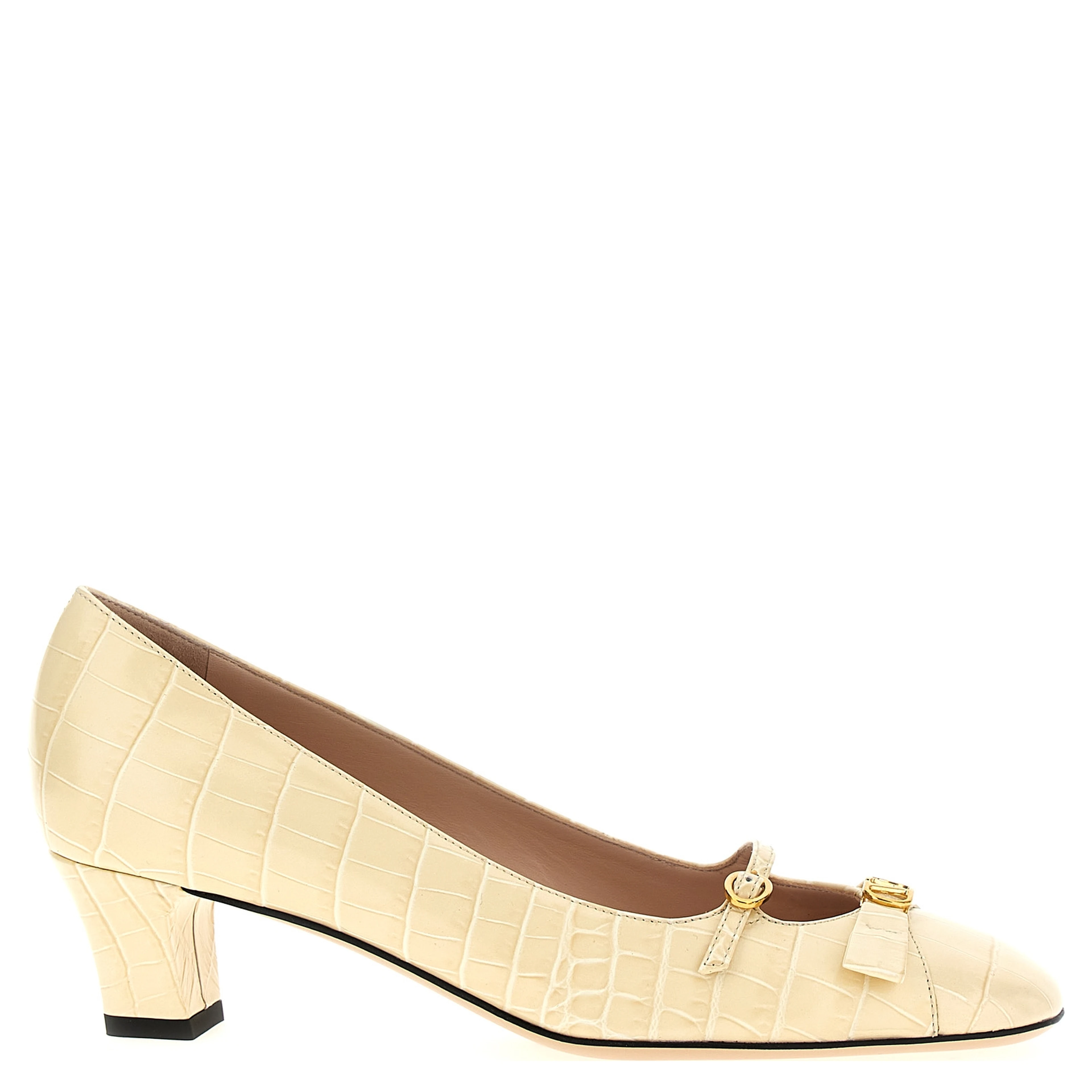 White Calfskin Mid Heel Pumps