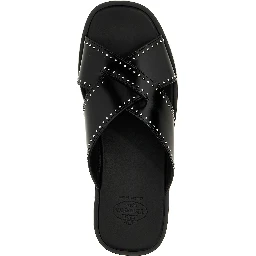 Black Calf Leather Bos Taurus Slides