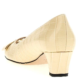 White Calfskin Mid Heel Pumps