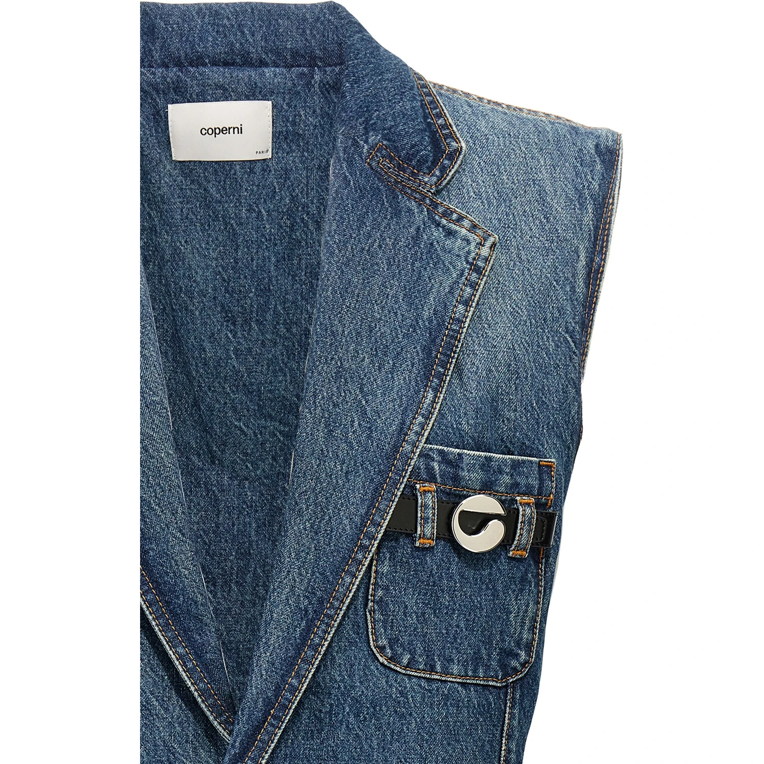 Blue Cotton Sleeveless Jacket