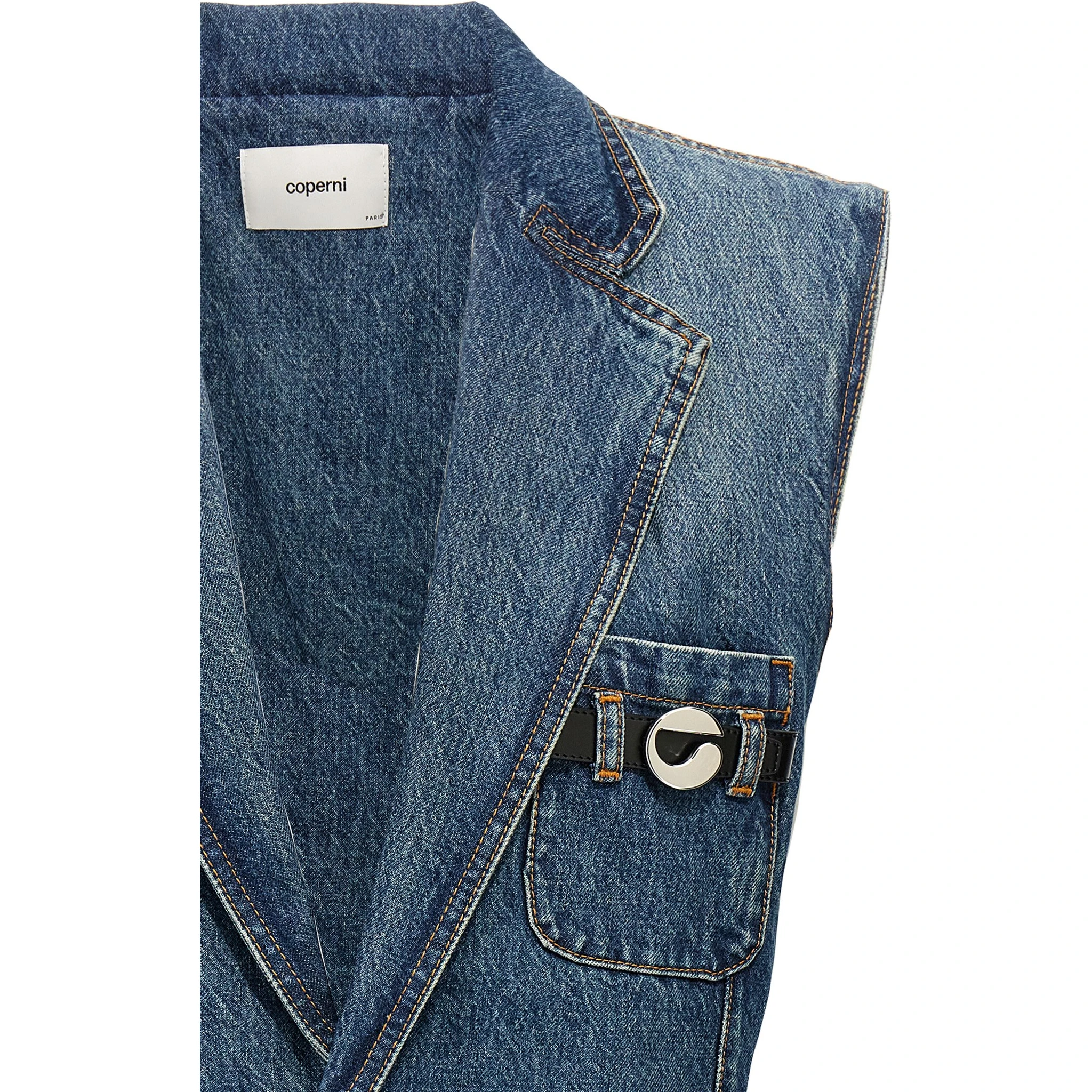 Blue Cotton Sleeveless Jacket