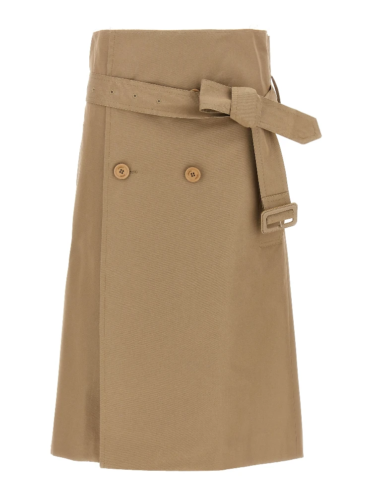 Beige Cotton Midi Skirt