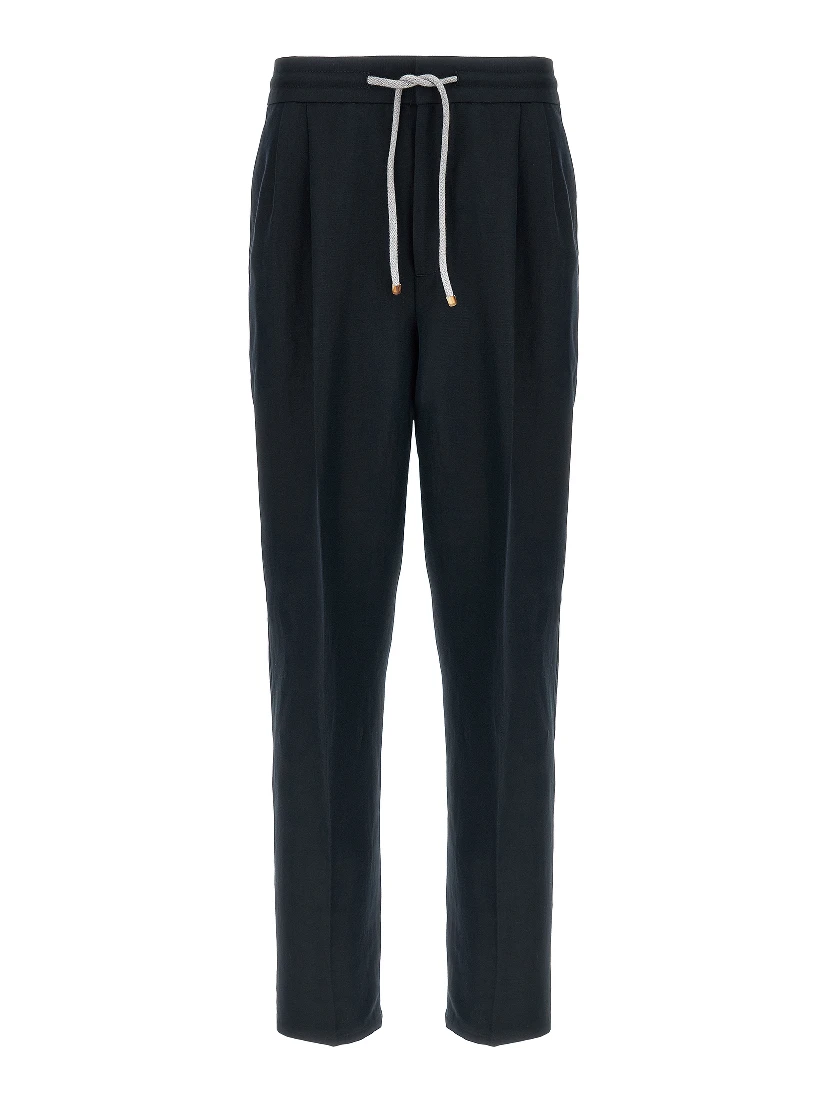 Blue Linen Casual Pants