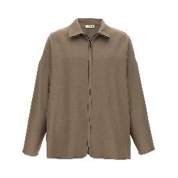 Beige Virgin Wool Full-Length Jacket