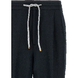 Blue Linen Casual Pants