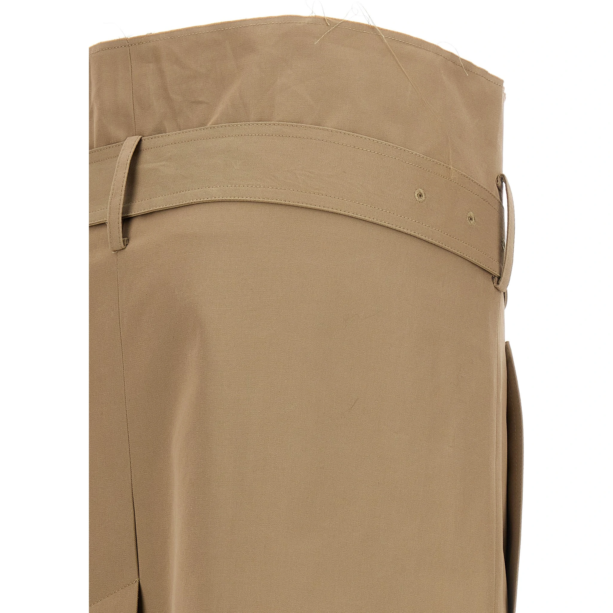 Beige Cotton Midi Skirt