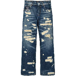 Blue Cotton Straight-Leg Jeans