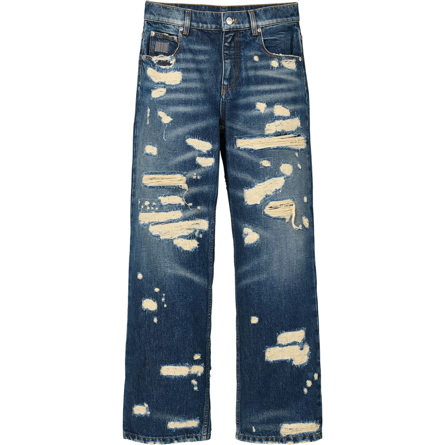 Blue Cotton Straight-Leg Jeans