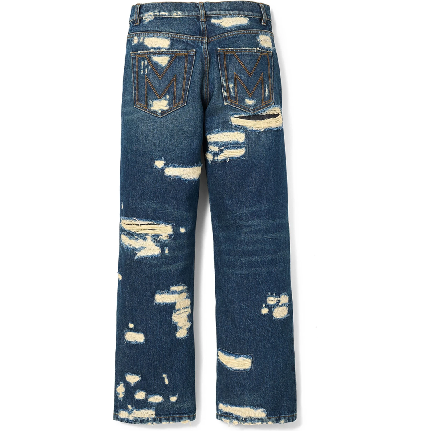 Blue Cotton Straight-Leg Jeans